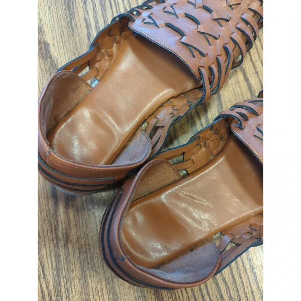 Vintage Sam & Libby Brown Woven‎ Slip On Hurache Espedrille Sandals Size 8 M